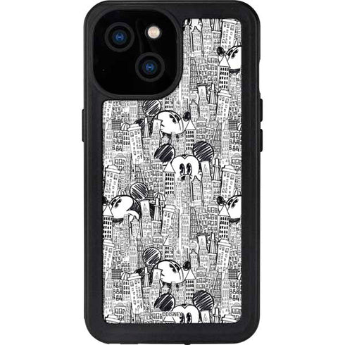 Disney Mickey Mouse Cityscape Sketch iPhone 15 Waterproof Case
